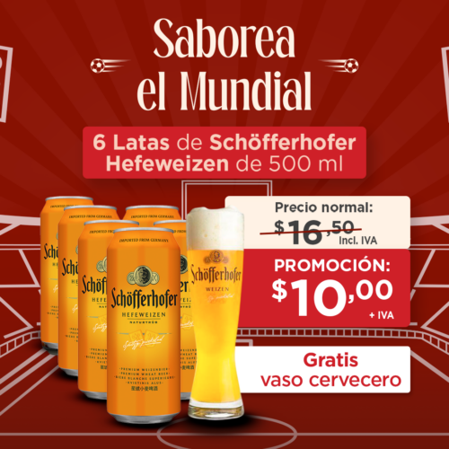 6 latas Schofferhofer Hefeweizen 500 ml + vaso cervecero GRATIS