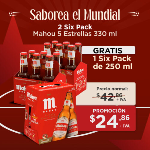 2 Six Pack Mahou 5 Estrellas 330 ml + Six Pack 250 ml GRATIS