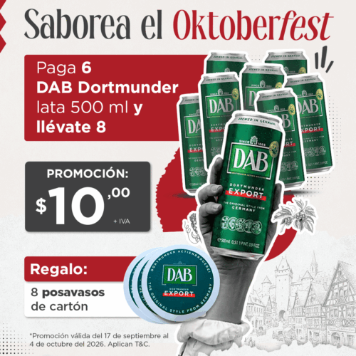 8 latas de DAB Dortmunder 500 ml a precio de 6 + regalo