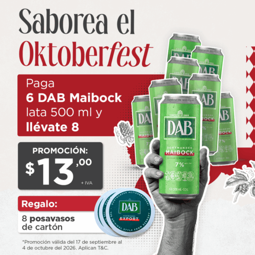 8 latas de DAB Maibock 500 ml a precio de 6 + regalo