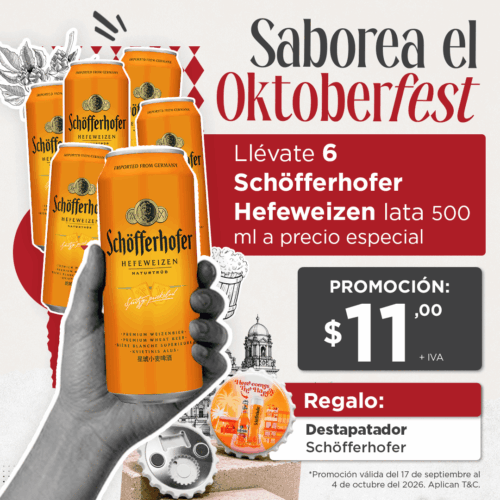 6 latas de Schöfferhofer Hefeweizen 500 ml a precio especial + regalo